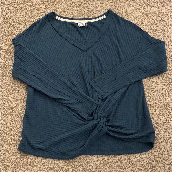 Anthro Akemi & Kin Teal V-Neck Knot Shirt - Picture 9 of 12